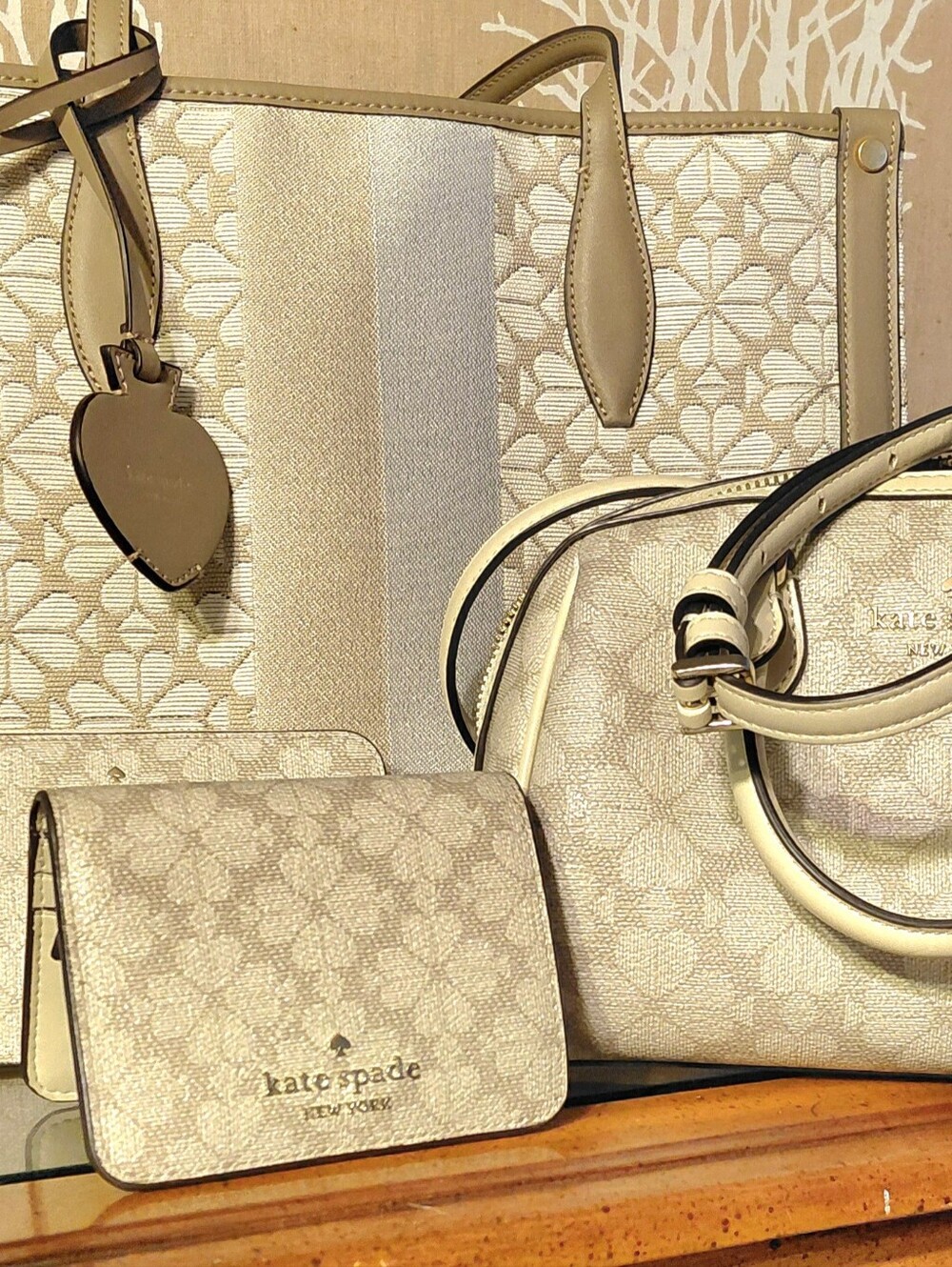 Kate Spade Tote Mini Wristlet Wallet 4 pc Spade Pattern Woven In Northern Italy